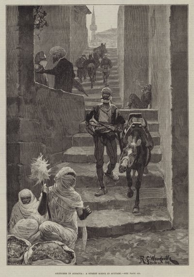 Croquis en Albanie, une scène de rue à Scutari - Richard Caton Woodville junior